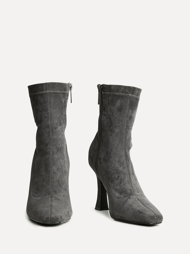Linzi Grey Lovato Square Toe Heeled Sock Boots - Image 2 of 4