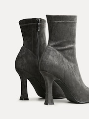 Linzi Grey Lovato Square Toe Heeled Sock Boots - Image 3 of 4