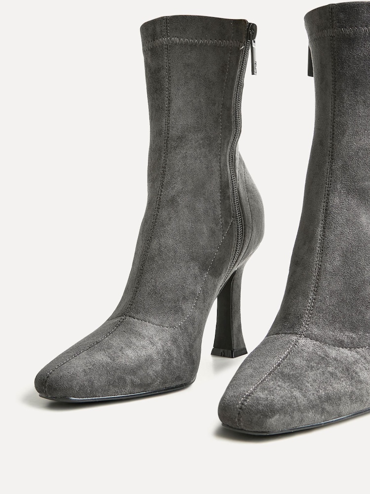 Linzi Grey Lovato Square Toe Heeled Sock Boots - Image 4 of 4