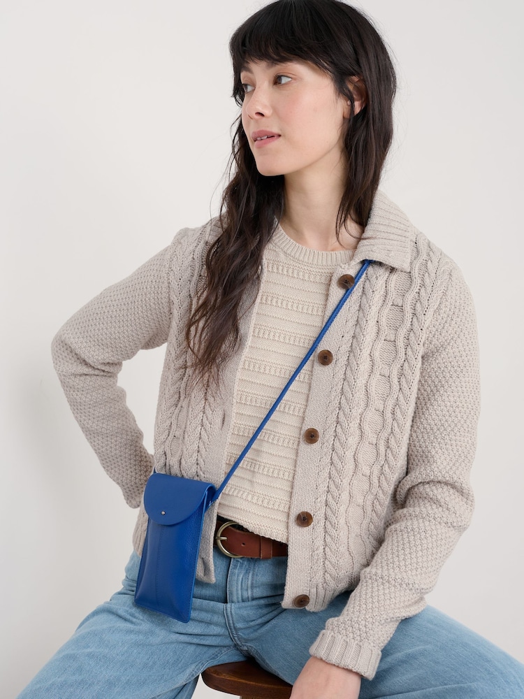 Cardigan tricotat cu Cu guler și torsade din bumbac organic Seasalt Cornwall 100% Forest Ridge - Image 1 of 5