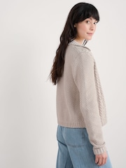 Cardigan tricotat cu Cu guler și torsade din bumbac organic Seasalt Cornwall 100% Forest Ridge - Image 3 of 5
