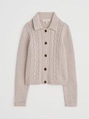 Cardigan tricotat cu Cu guler și torsade din bumbac organic Seasalt Cornwall 100% Forest Ridge - Image 4 of 5