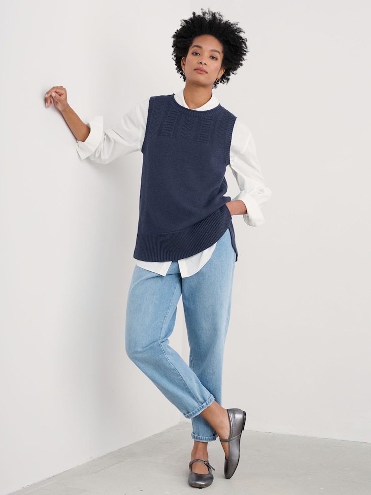 Seasalt Cornwall Blue Smallcombe 100% Cotton Knitted Vest - Image 1 of 5
