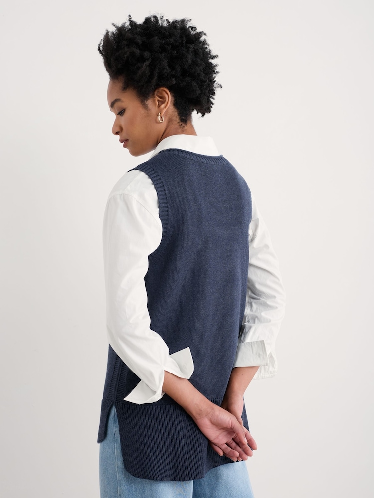 Seasalt Cornwall Blue Smallcombe 100% Cotton Knitted Vest - Image 2 of 5