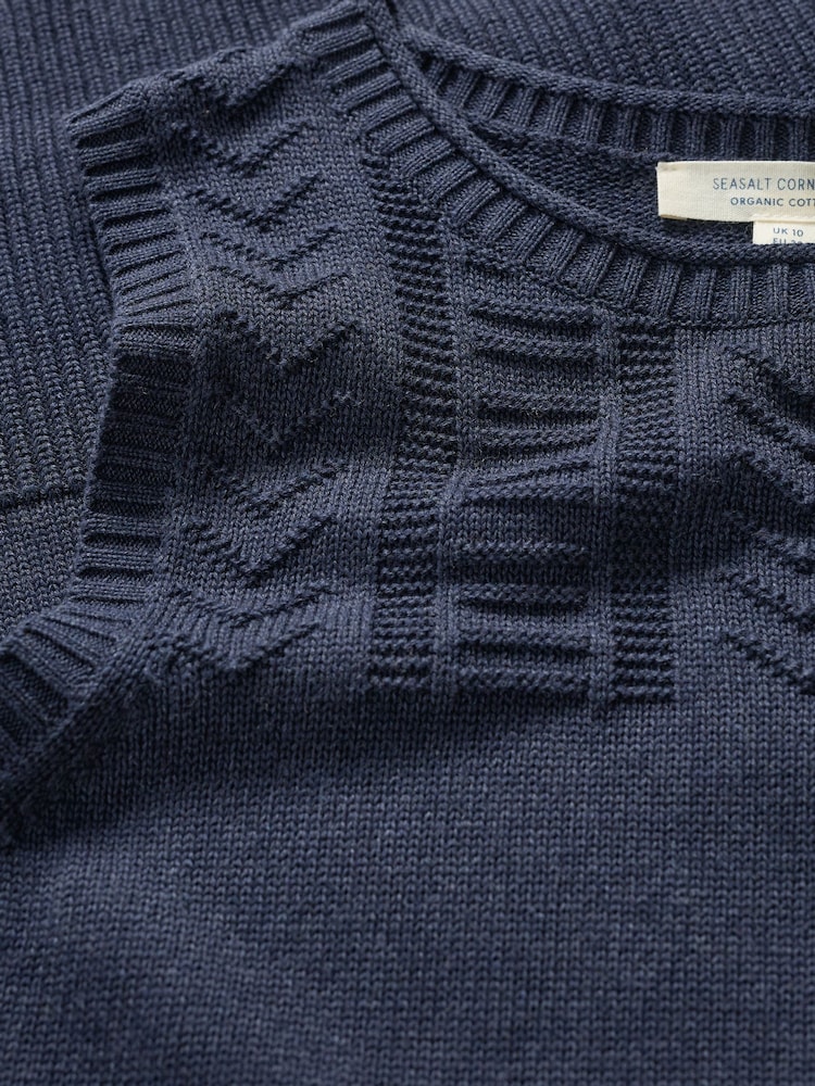 Seasalt Cornwall Blue Smallcombe 100% Cotton Knitted Vest - Image 5 of 5
