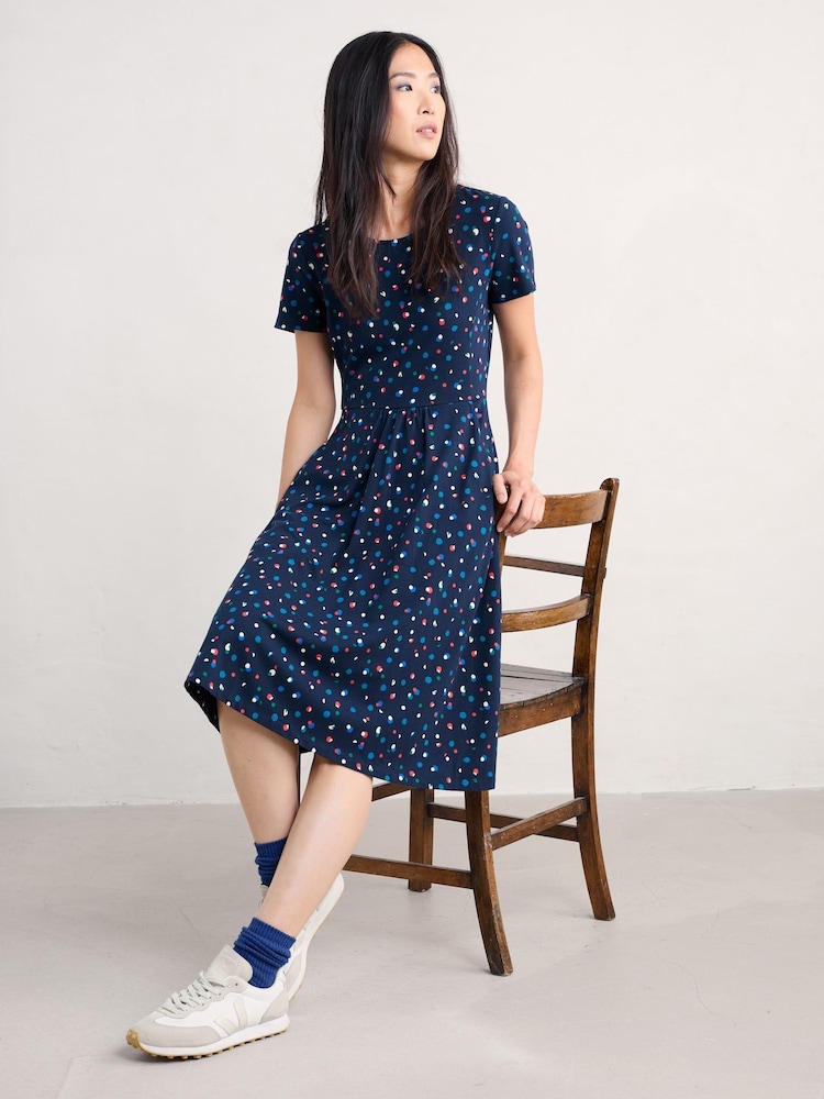 Seasalt Cornwall Blue April Short Sleeve Dress - Image 1 of 2