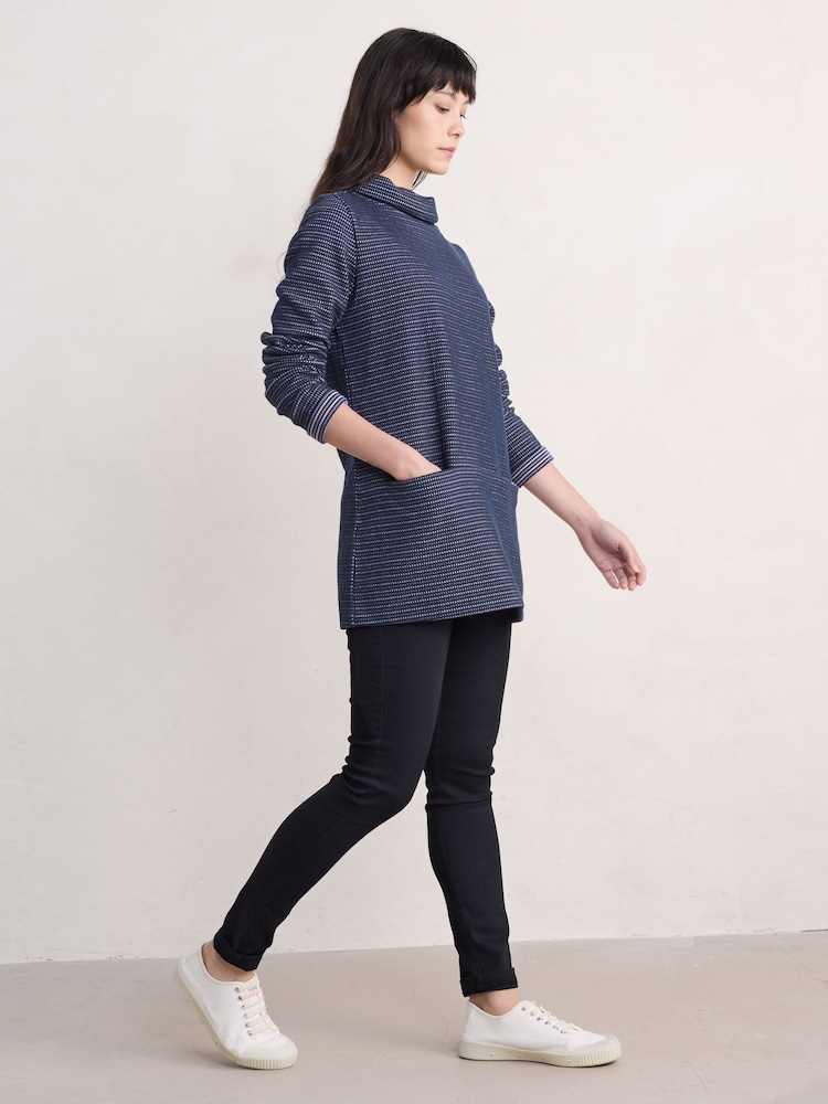 Seasalt Cornwall Blue 100% Cotton Mawgan Porth Jacquard Jersey Tunic - Image 2 of 5 Seasalt Cornwall Blue 100% Cotton Mawgan Porth Jacquard Jersey Tunic - Image 2 of 5