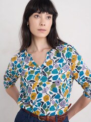 Seasalt Cornwall Blue 100% Organic Cotton Blue Waterflow Printed Top - Image 1 of 5