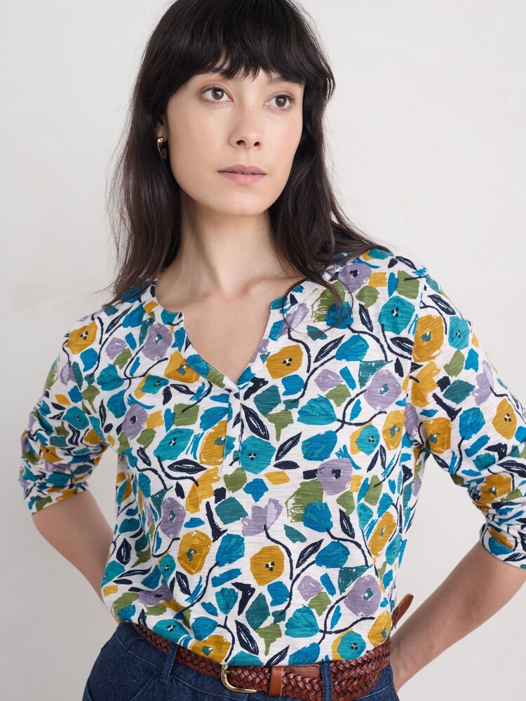 Seasalt Cornwall Blue 100% Organic Cotton Blue Waterflow Printed Top - Image 1 of 5 Seasalt Cornwall Blue 100% Organic Cotton Blue Waterflow Printed Top - Image 1 of 5