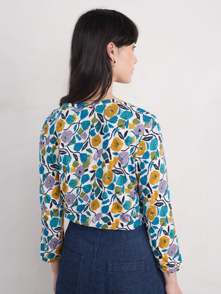 Seasalt Cornwall Blue 100% Organic Cotton Blue Waterflow Printed Top - Image 2 of 5 Seasalt Cornwall Blue 100% Organic Cotton Blue Waterflow Printed Top - Image 2 of 5