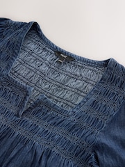 Mid Blue Lightweight Smock Denim 100% Cotton Mini Dress - Image 5 of 6