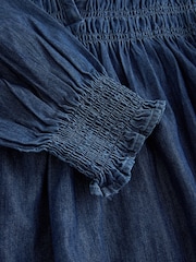 Mid Blue Lightweight Smock Denim 100% Cotton Mini Dress - Image 6 of 6