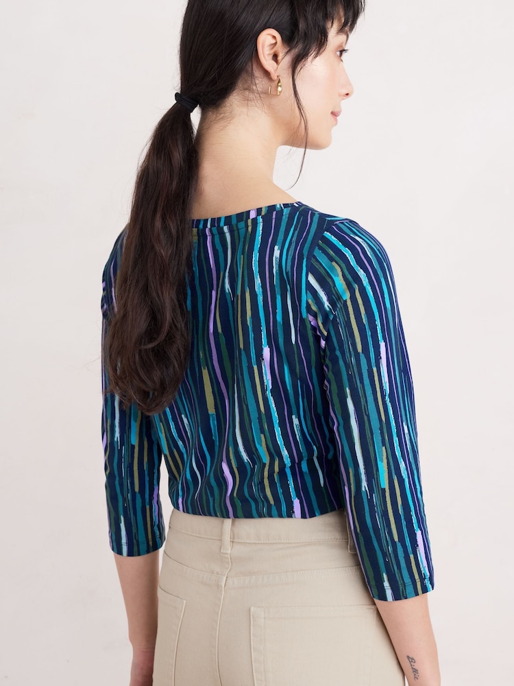 Seasalt Cornwall Blue Easel 3/4 Sleeve Top - Image 2 of 5