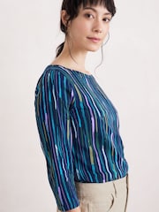 Seasalt Cornwall Blue Easel 3/4 Sleeve Top - Image 3 of 5
