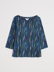 Seasalt Cornwall Blue Easel 3/4 Sleeve Top - Image 4 of 5