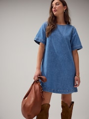 Mid Blue Denim T-Shirt Mini Dress - Image 1 of 4