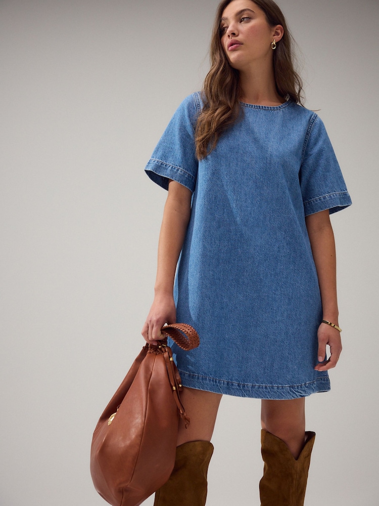 Mid Blue Denim T-Shirt Mini Dress - Image 1 of 4