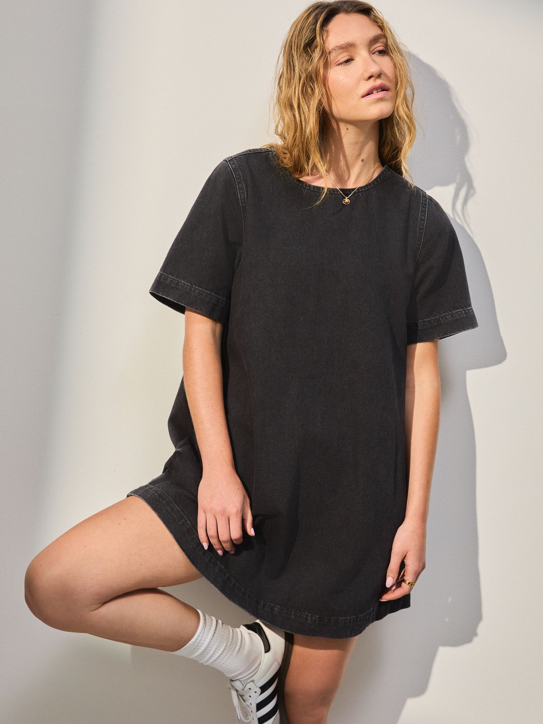Washed Black Denim T-Shirt Mini Dress