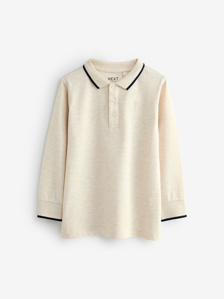 Ecru White Long Sleeves Tipped Polo Shirt - Image 1 of 1 Ecru White Long Sleeves Tipped Polo Shirt - Image 1 of 1