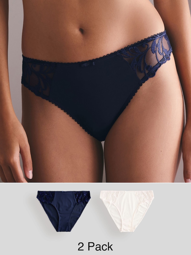 Navy/Cream Embroidered Knickers 2 Pack - Image 1 of 9