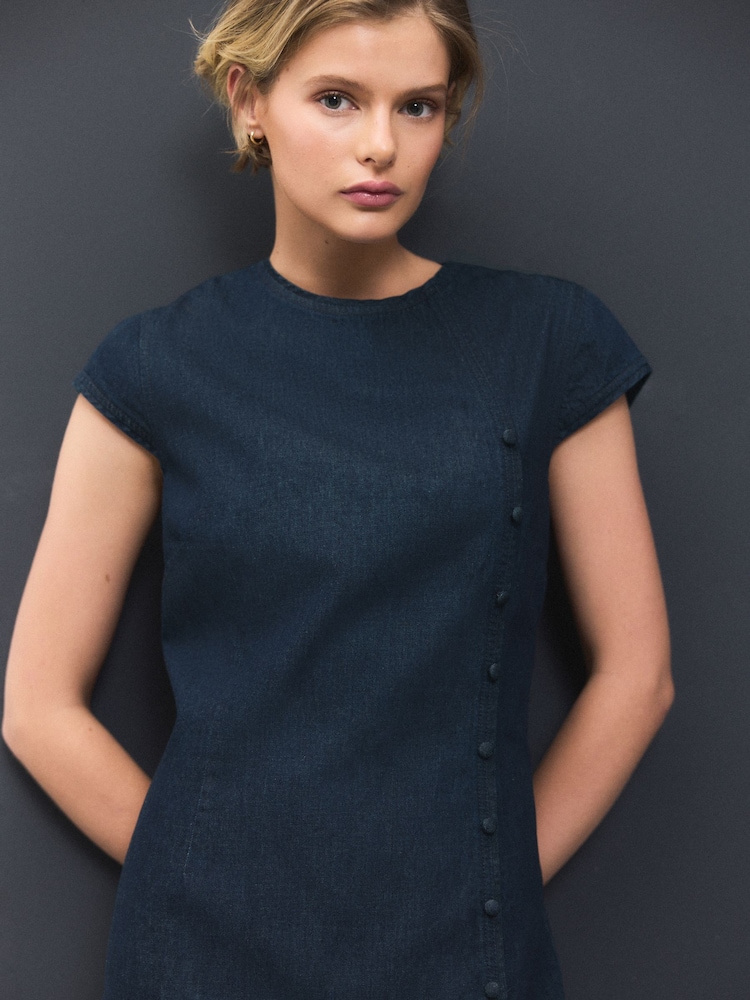 Rinse Mandarin Collarless Denim Dress - Image 2 of 7 Rinse Mandarin Collarless Denim Dress - Image 2 of 7