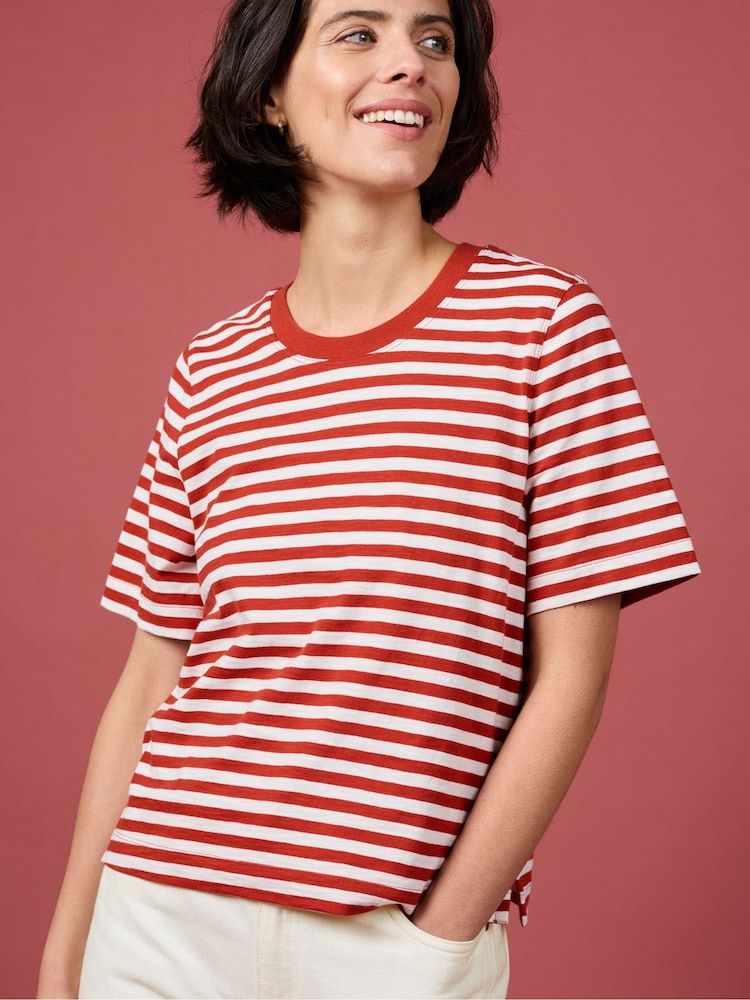 Seasalt Cornwall Orange Copseland Striped 100% Organic Cotton T-Shirt - Image 1 of 3 Seasalt Cornwall Orange Copseland Striped 100% Organic Cotton T-Shirt - Image 1 of 3