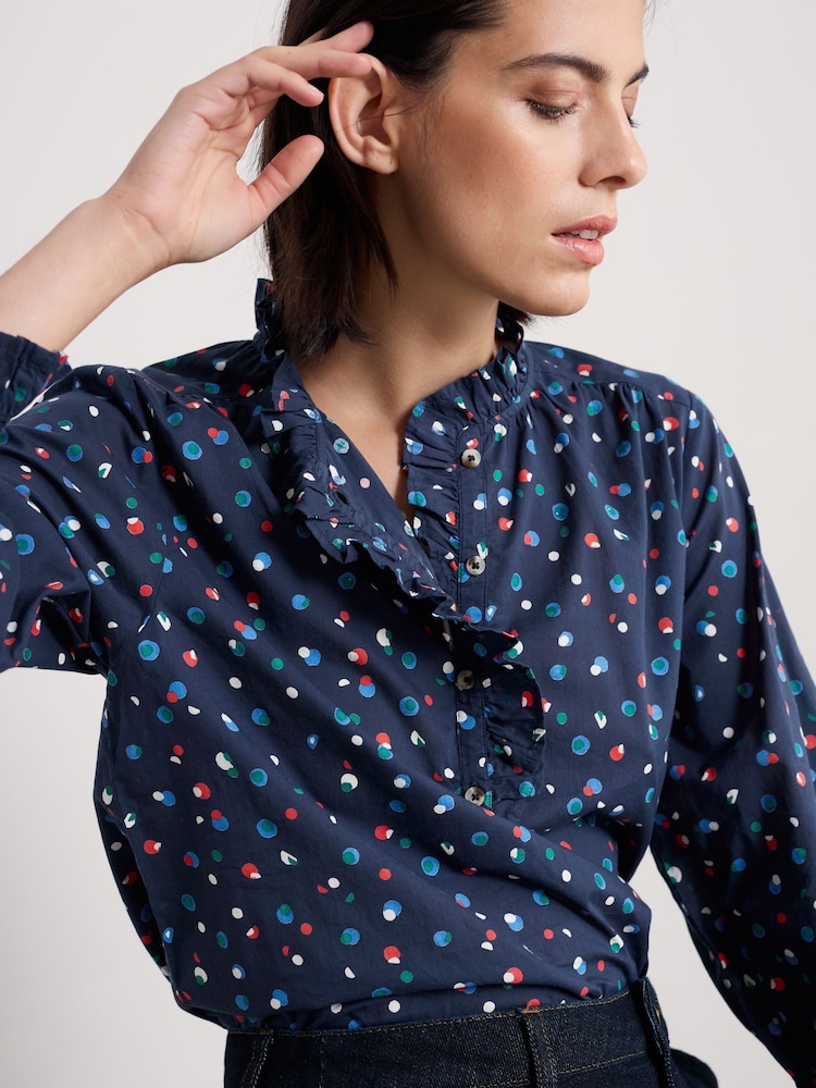 Seasalt Cornwall Blue Twining 100% Cotton Printed Blouse - Image 3 of 5