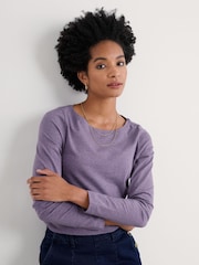 Seasalt Cornwall Purple Easel Long Sleeve Jersey Top - Image 1 of 5