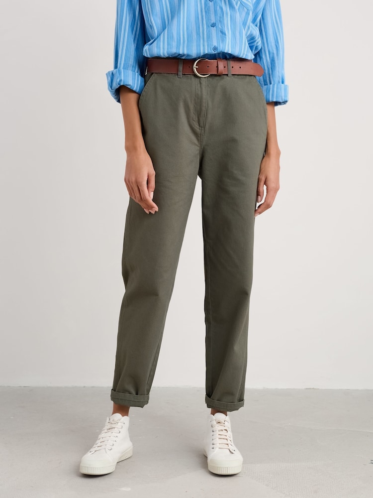 Seasalt Cornwall Green Petite Mor Path Tapered 100% Cotton Trousers - Image 1 of 5