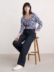 Seasalt Cornwall Purple Penhollow 100% Cotton Printed Top - Image 1 of 5