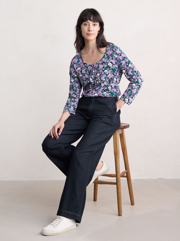 Seasalt Cornwall Purple Penhollow 100% Cotton Printed Top - Image 1 of 5