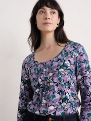 Seasalt Cornwall Purple Penhollow 100% Cotton Printed Top - Image 2 of 5