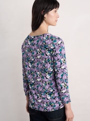 Seasalt Cornwall Purple Penhollow 100% Cotton Printed Top - Image 3 of 5