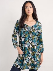 Seasalt Cornwall Blue Busy Lizzy 3/4 Sleeve Slub 100% Cotton Jersey Tunic - Image 1 of 5