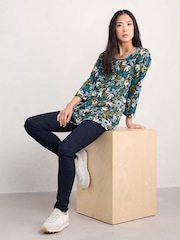 Seasalt Cornwall Blue Busy Lizzy 3/4 Sleeve Slub 100% Cotton Jersey Tunic - Image 3 of 5