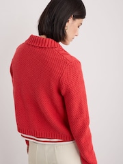 Seasalt Cornwall Red Forest Ridge Cable Knit Collared 100% Cotton Cardigan - Image 3 of 3
