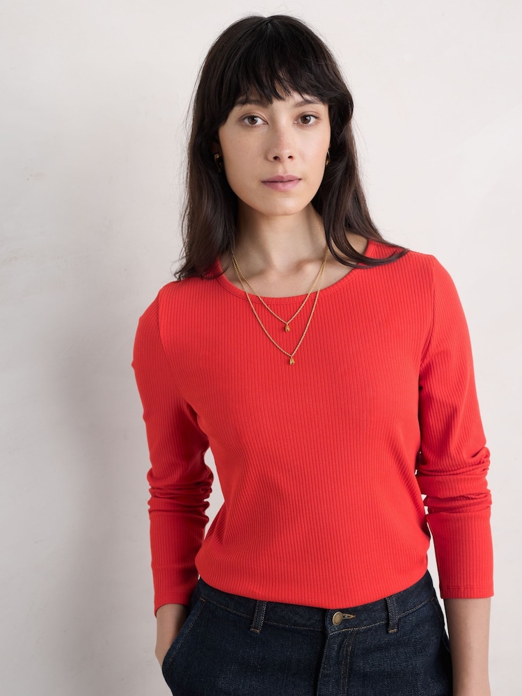 Seasalt Cornwall Red Gorse Lane Jersey Rib Top - Image 1 of 5 Seasalt Cornwall Red Gorse Lane Jersey Rib Top - Image 1 of 5