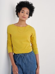 Seasalt Cornwall Yellow Easel Long Sleeve Jersey Top - Image 1 of 5