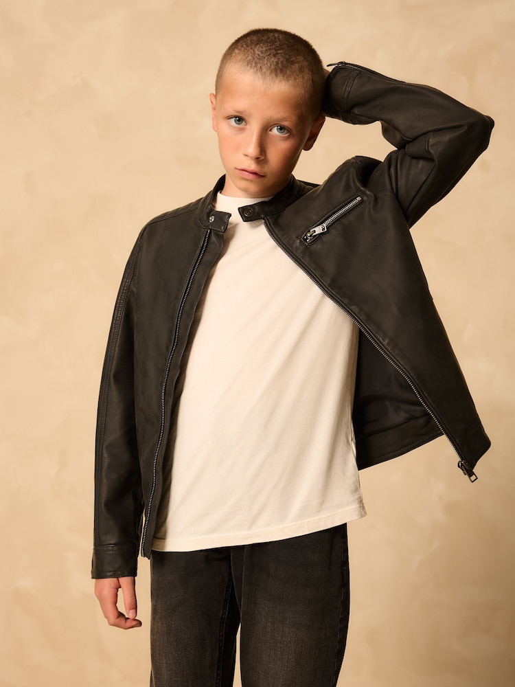 Black Faux Leather Biker Jacket (3-16yrs) - Image 1 of 10