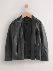 Black Faux Leather Biker Jacket (3-16yrs) - Image 6 of 10