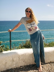 Mid Blue Wrap Maxi Denim Skirt - Image 1 of 7
