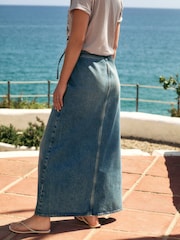 Mid Blue Wrap Maxi Denim Skirt - Image 3 of 7