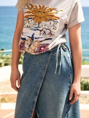 Mid Blue Wrap Maxi Denim Skirt - Image 4 of 7
