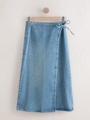 Mid Blue Wrap Maxi Denim Skirt - Image 5 of 7