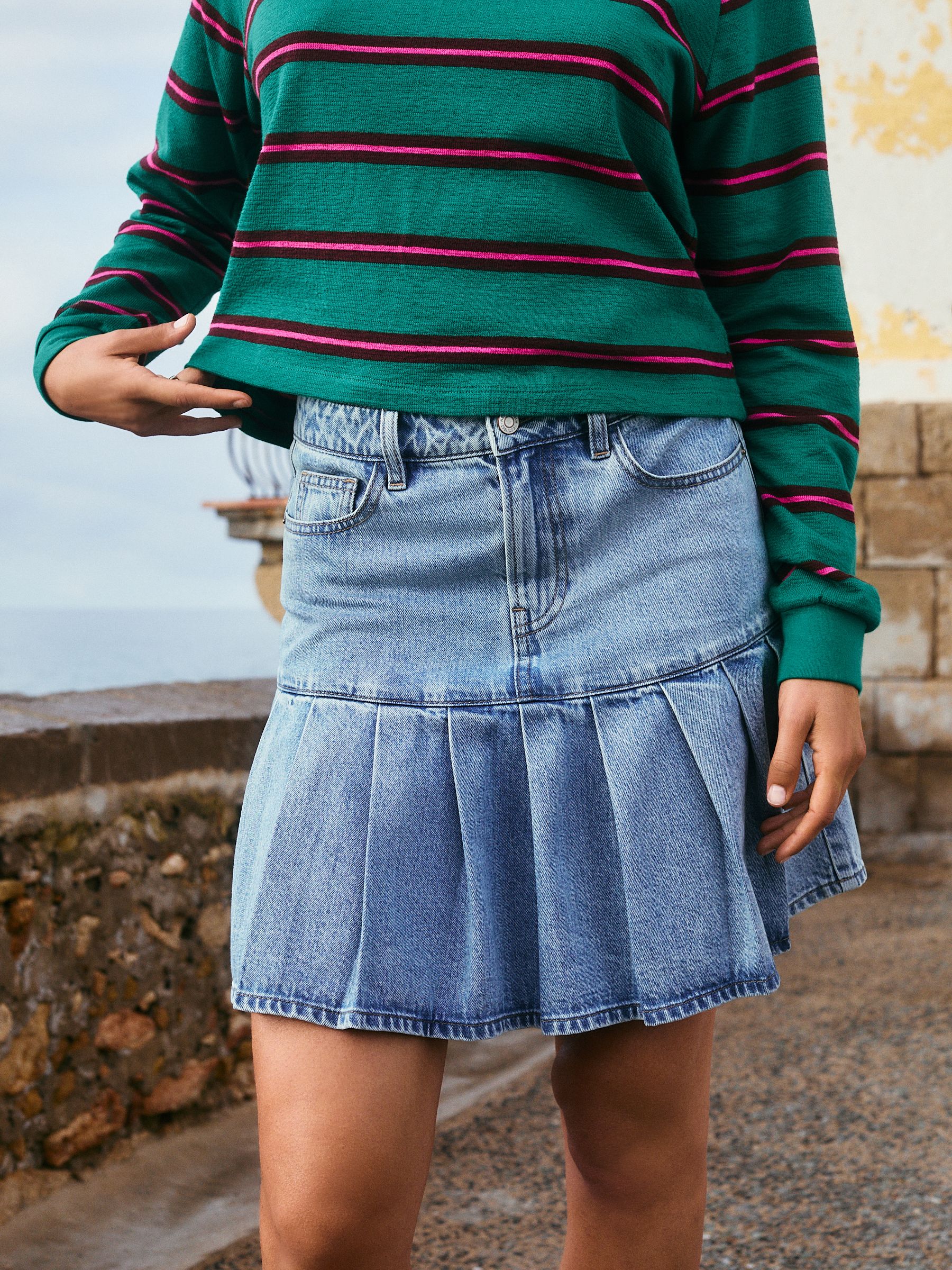 Buy Mid Blue Denim Pleated Denim Mini Skirt from Next USA