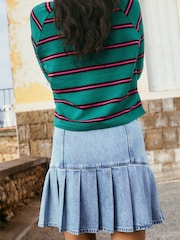Mid Blue Denim Pleated Denim Mini Skirt - Image 3 of 7