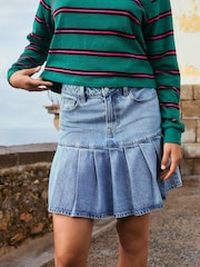 Mid Blue Denim Pleated Denim Mini Skirt - Image 4 of 7