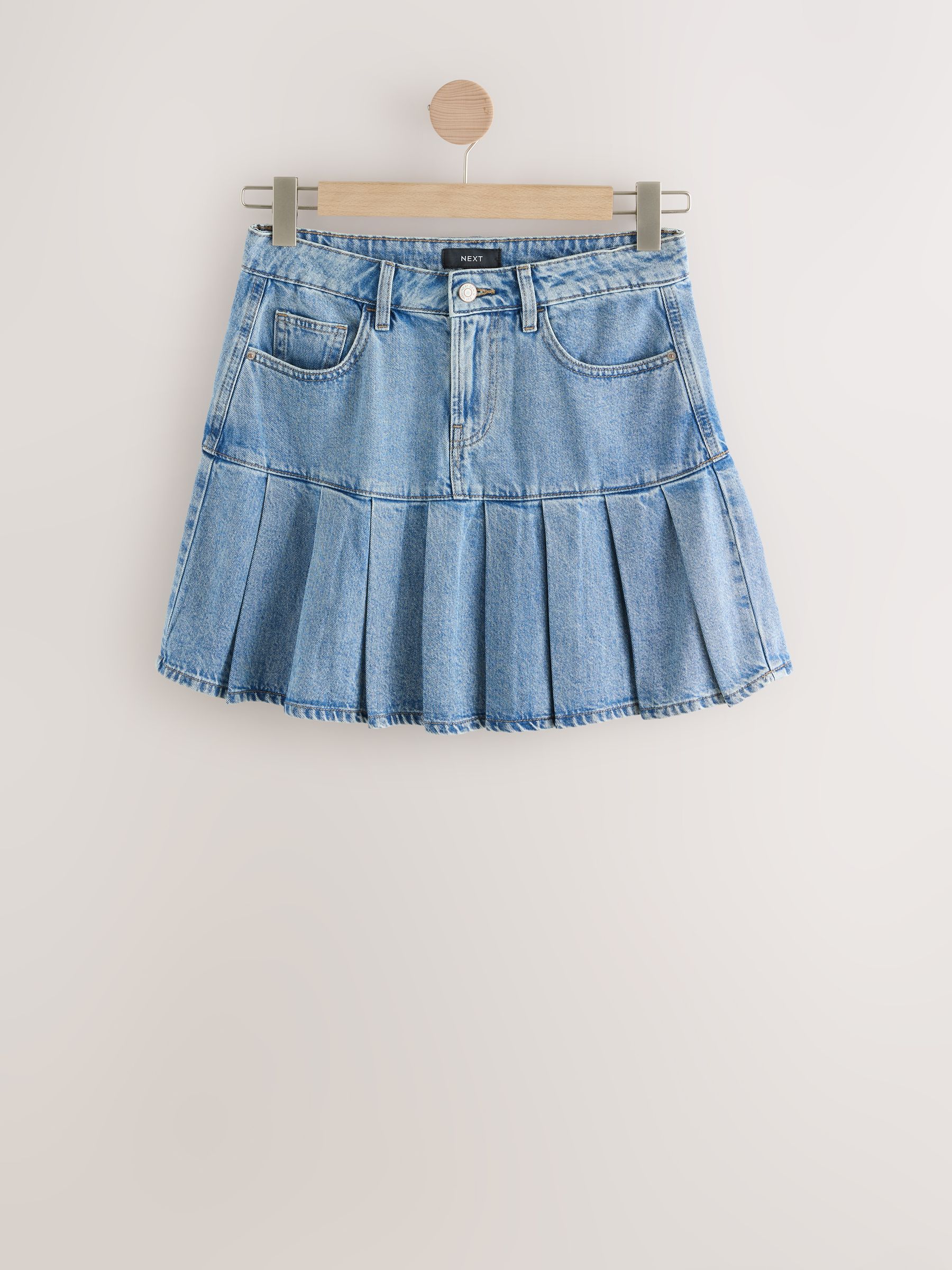 Buy Mid Blue Denim Pleated Denim Mini Skirt from Next Singapore