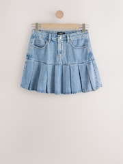 Mid Blue Denim Pleated Denim Mini Skirt - Image 5 of 7