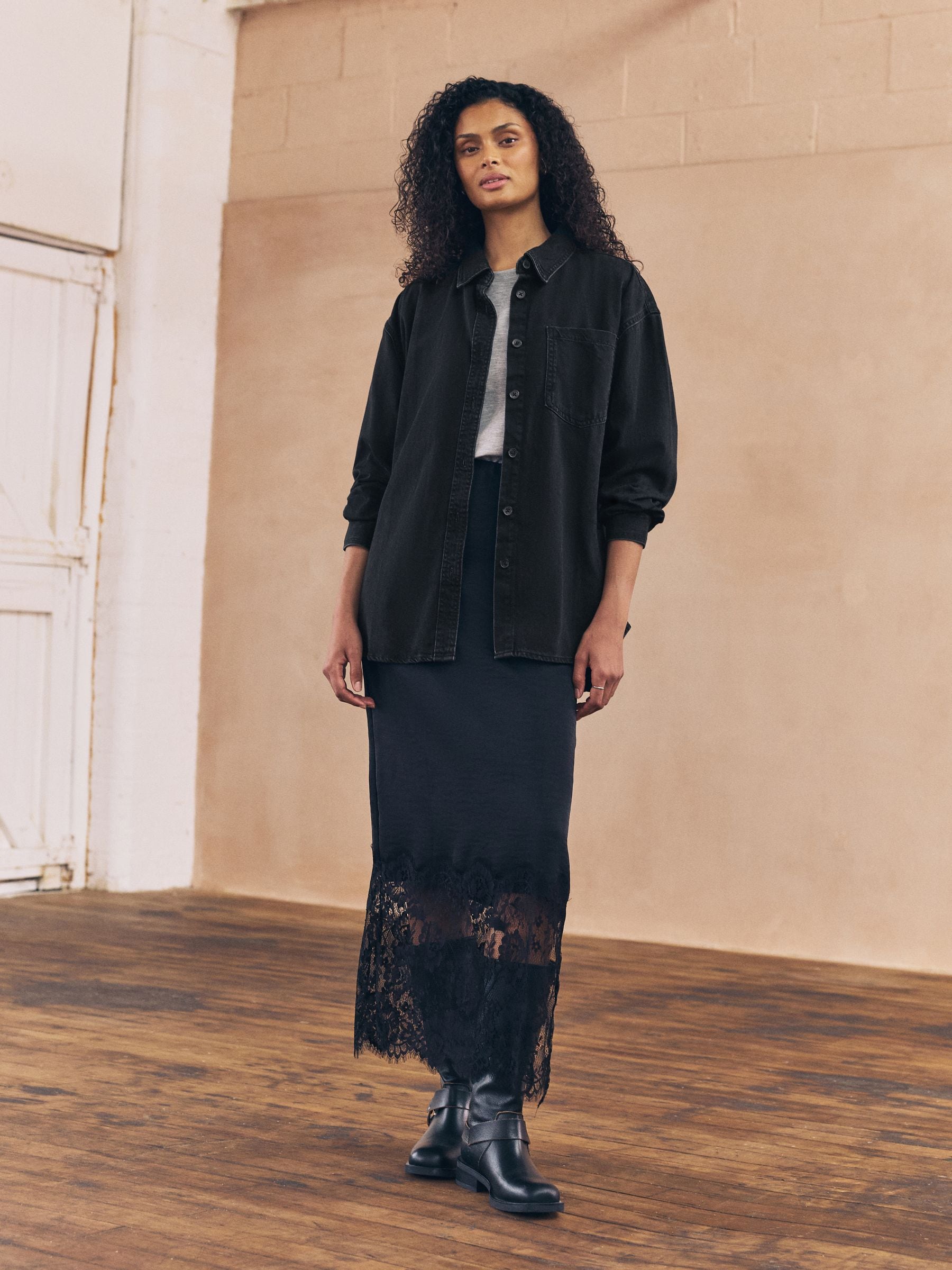 Buy Black Oversize Denim Shirt from Next USA